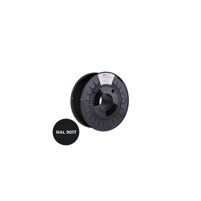 Tlačová struna (filament) C-TECH PREMIUM LINE, PA6, dopravná čierna, RAL9017, 1,75mm, 1kg