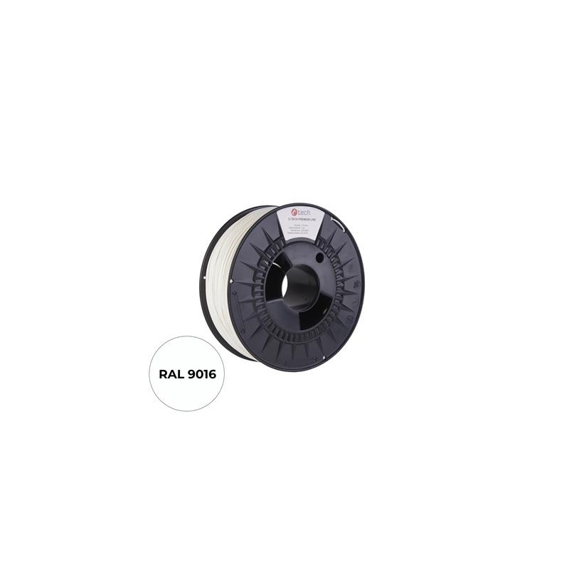 Tlačová struna (filament) C-TECH PREMIUM LINE, PLA, dopravná biela, RAL9016, 1,75mm, 1kg
