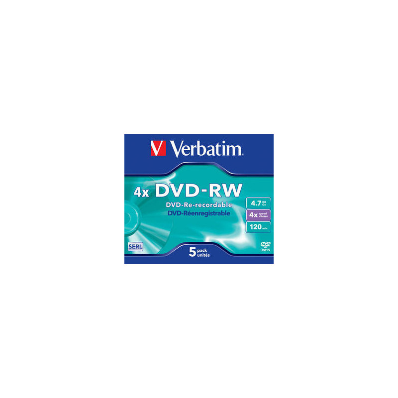 VERBATIM DVD-RW (4x, 4,7 GB), 5ks/pack