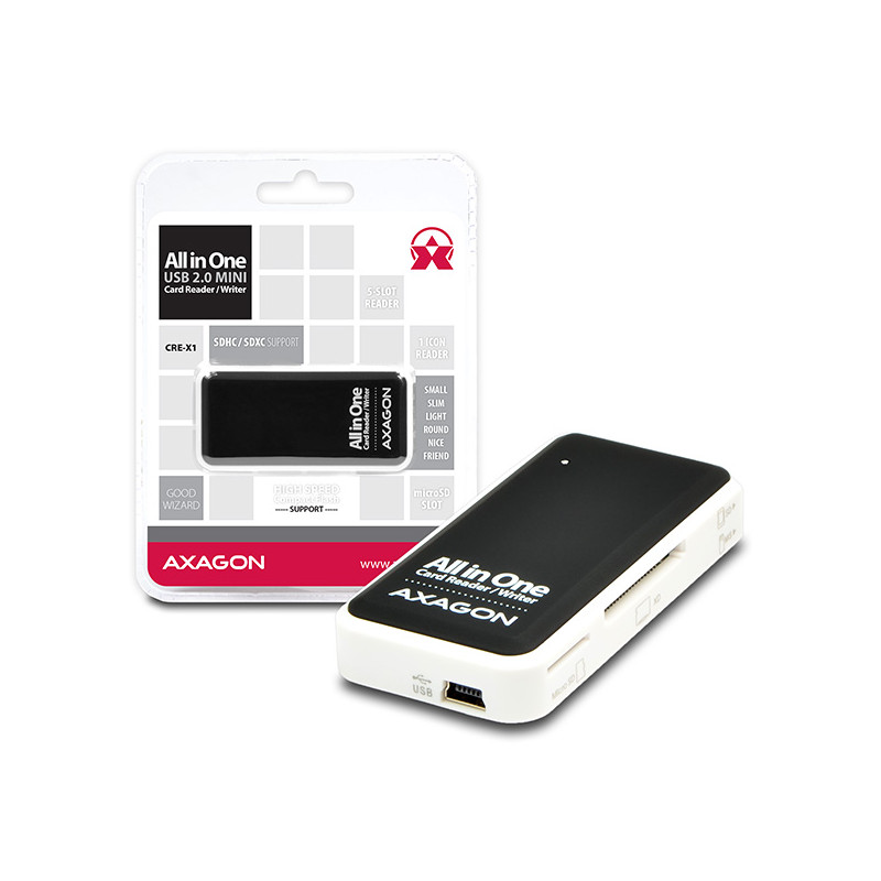 AXAGON CRE-X1, USB 2.0 externá MINI čítačka 5-slot ALL-IN-ONE