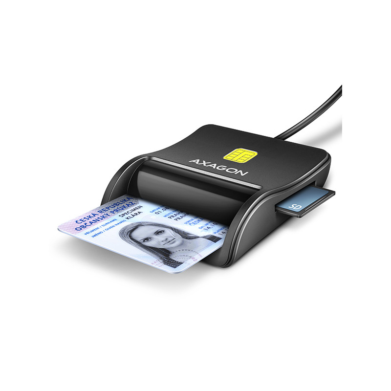 AXAGON CRE-SM3SD, USB-A FlatReader čítačka Smart card (eObčanka) + SD/microSD/SIM, kábel 1.3 m