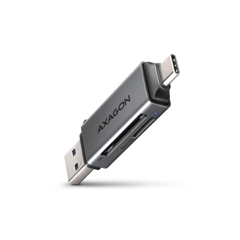 AXAGON CRE-DAC, USB-C + USB-A, 5 Gbps - MINI čítačka kariet, 2-slot & lun SD/microSD, podpora UHS-I