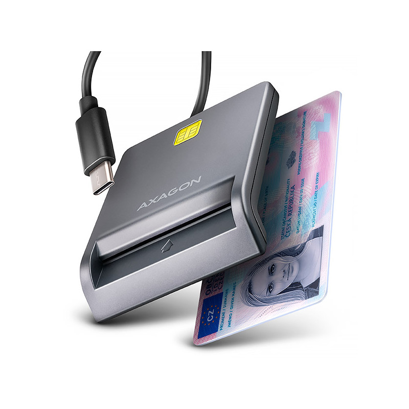 AXAGON CRE-SM3TC, USB-C FlatReader čítačka kontaktných kariet Smart card (eObčanka), kábel 1.2m