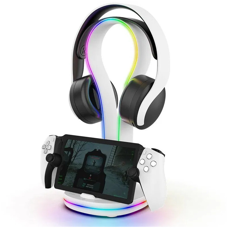 iPega P5P23 Nabíjací RGB Stojan pre Playstation Portal Remote Player s Držiakom na Slúchadlá White