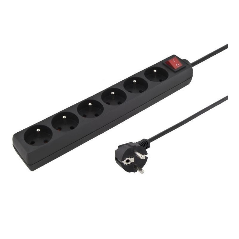 Predlžovací prívod 230V 3m 6 zásuviek, vyp, čierny