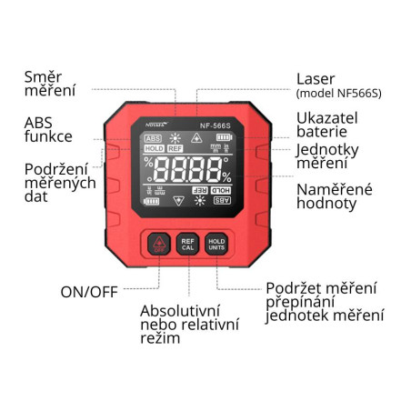 W-Star Digitálny uhlomer WSNF566S, laser, magnet, 4x90°, stupne, %, mm/m