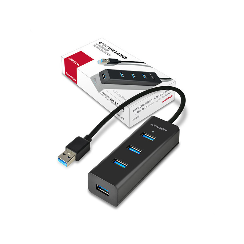 AXAGON HUE-S2B, 4x USB 3.0 CHARGING hub, micro USB napr. konektor, kábel USB-A 30cm