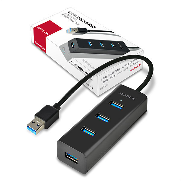 AXAGON HUE-S2B, 4x USB 30 CHARGING húb, micro USB napr konektor, kábel USB-A 30cm
