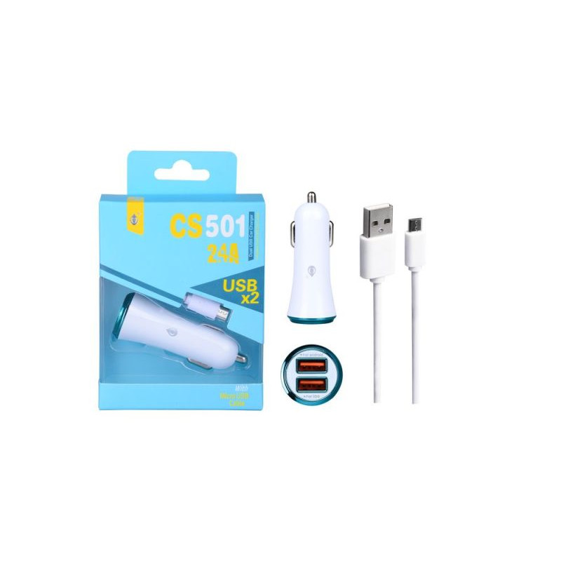 Aligátor nab. do auta PLUS microUSB, 5V/2,1A modrá
