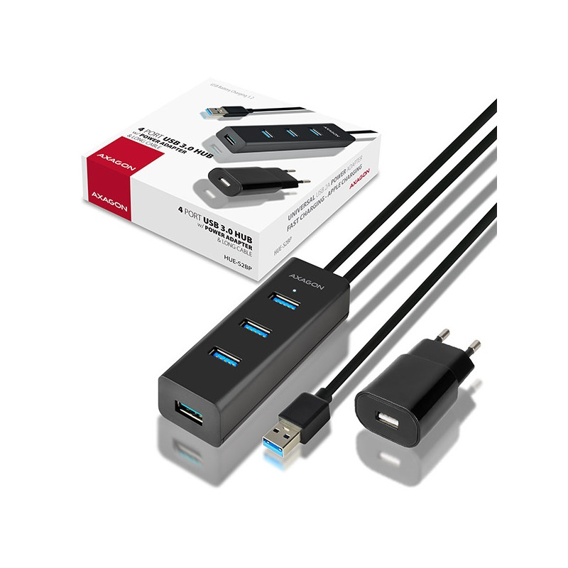 AXAGON HUE-S2BP, 4x USB 3.0 CHARGING hub, vr. AC adaptéra, kábel USB-A 1.2m