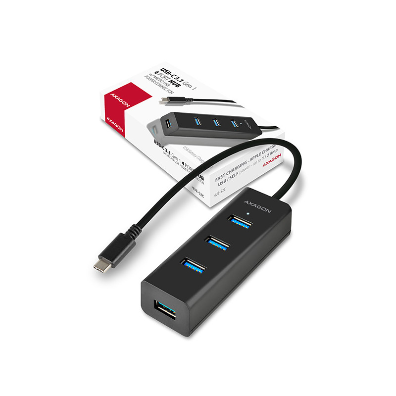 AXAGON HUE-S2C, 4x USB 3.0 CHARGING hub, micro USB napr. konektor, kábel USB-C 40cm