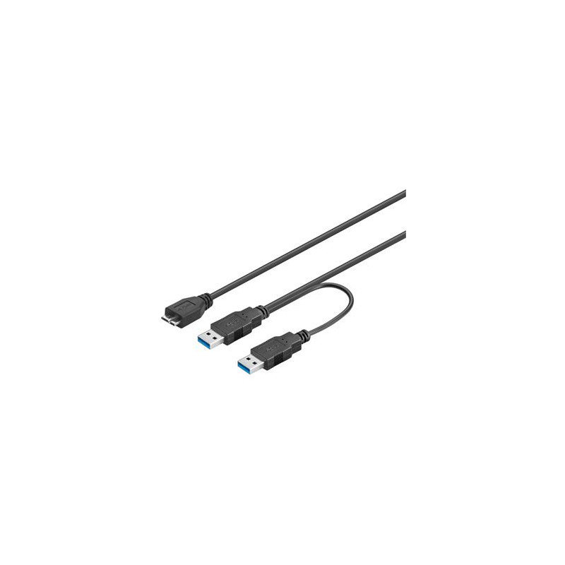 PremiumCord USB 3.0 napájací Y kábel A/Male + A/Male -- Micro B/Mmale, 30cm