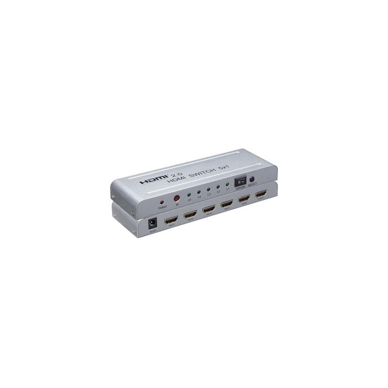 PremiumCord 4Kx2K@60Hz HDMI switch 5:1 kovový s diaľkovým ovládačom a napájacím adaptérom