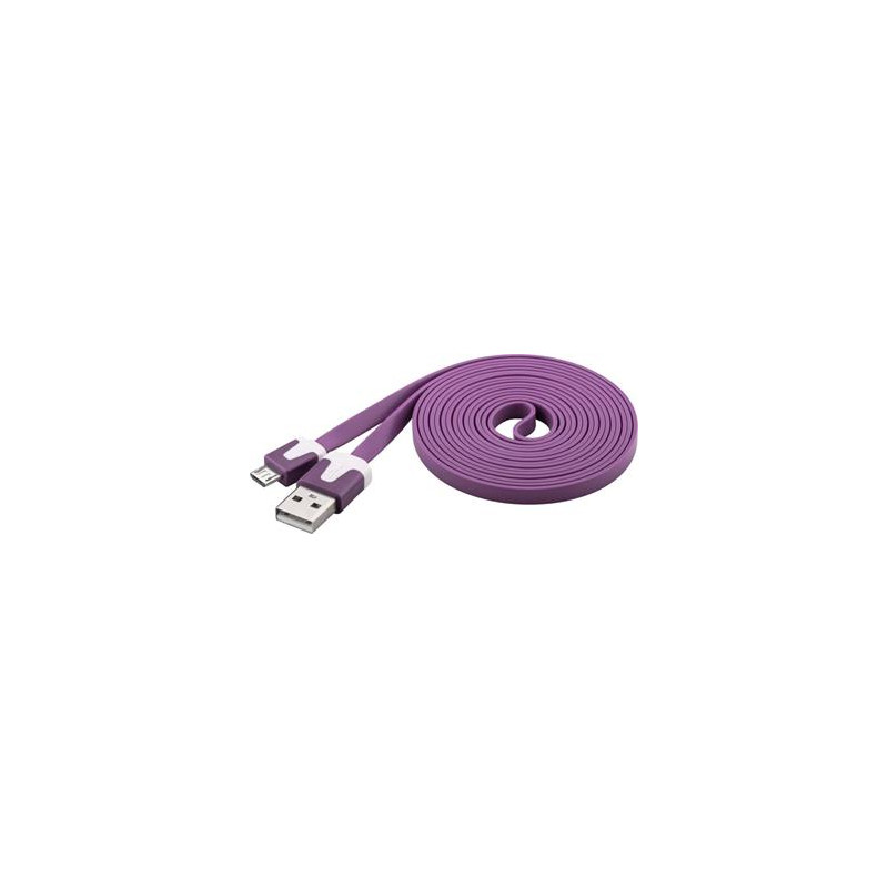 PremiumCord Kábel microUSB 2.0, A-B, plochý, fialový