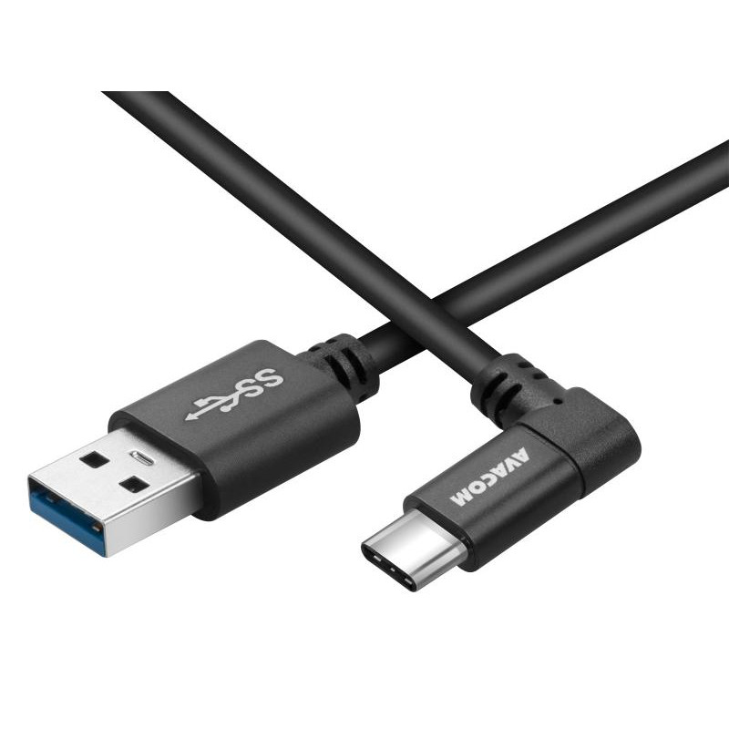 AVACOM dátový a nabíjací kábel USB - USB Type-C, 100cm, konektor v uhle 90 °, čierny