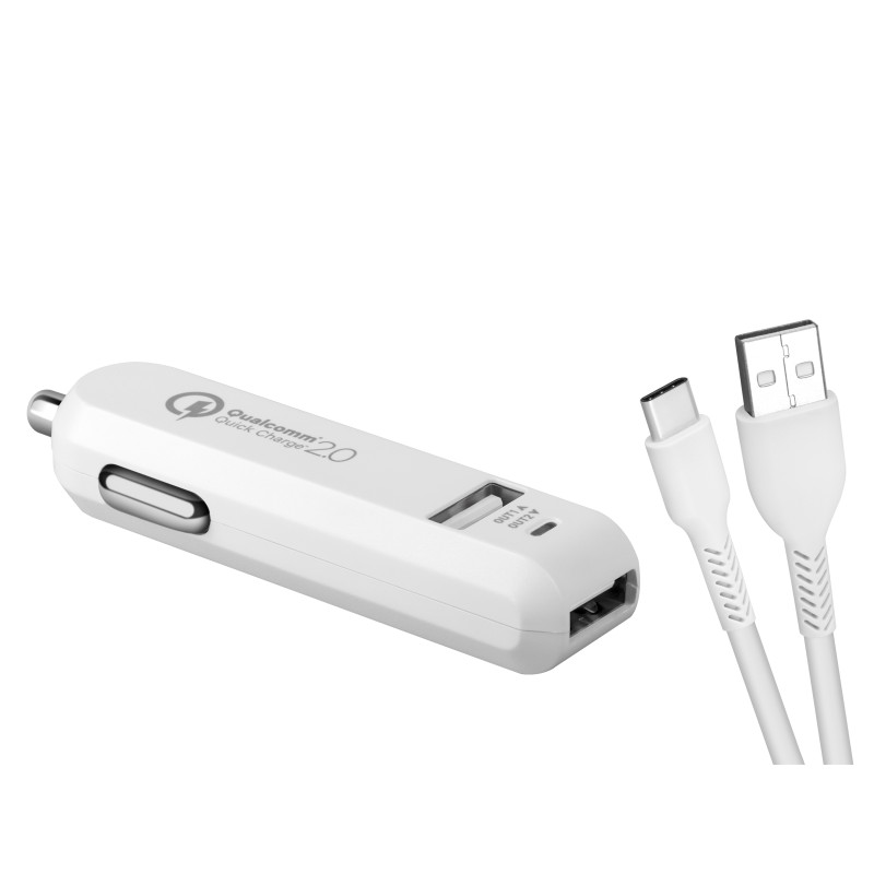 AVACOM CarMAX 2 nabíjačka do auta 2x Qualcomm Quick Charge 2.0, biela farba (USB-C kábel)
