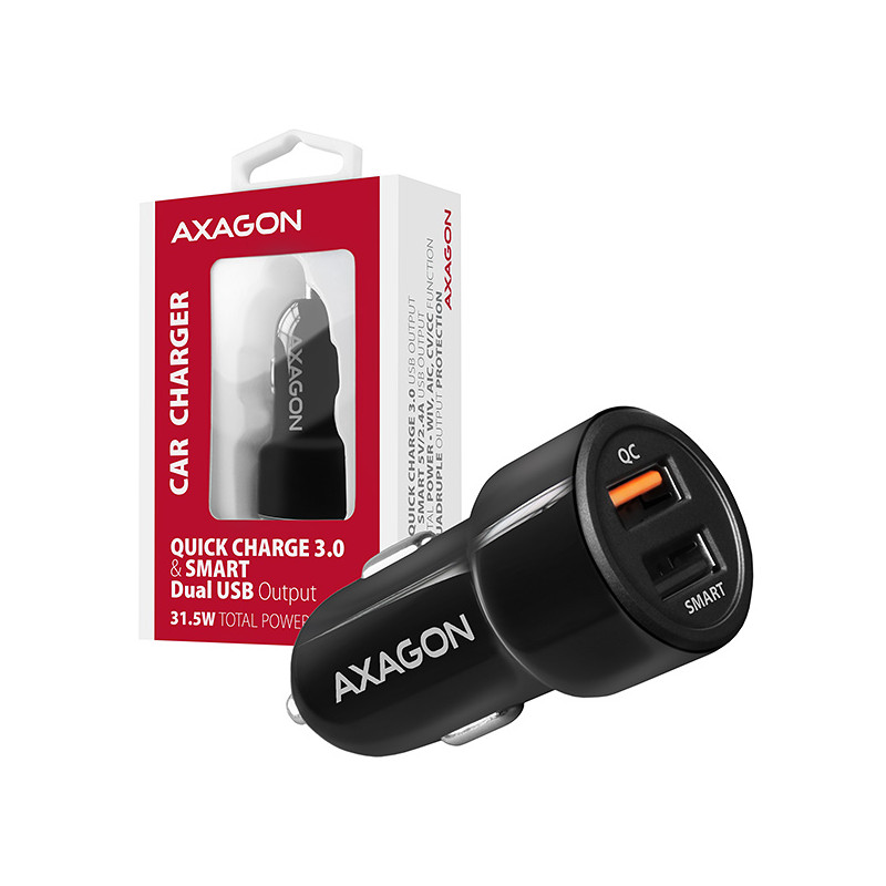 AXAGON PWC-QC5, QUICK a SMART nabíjačka do auta, 2x port QC3.0/AFC/FCP + 5V-2.6A, 31.5W