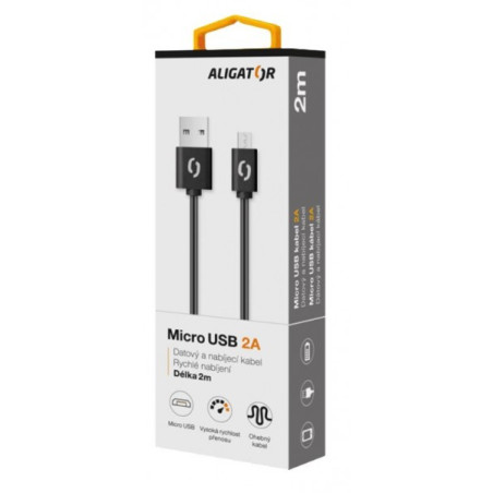 ALIGATOR Dátový kábel 2A mikro USB 2 m čierny