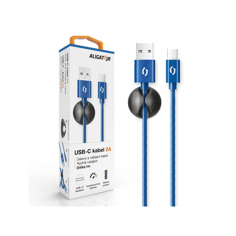 ALIGATOR PREMIUM Dátový kábel 2A, USB-C modrá