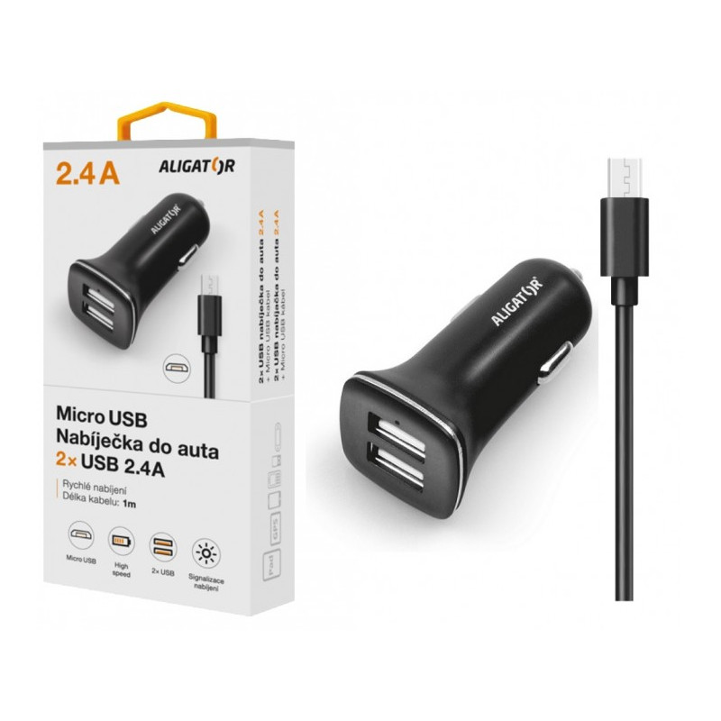 ALIGATOR Ponúka. do auta microUSB 2,4A TCH čierna