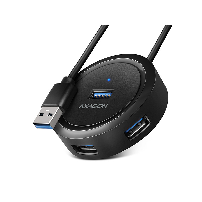AXAGON HUE-P1A, 4x USB 3.2 Gen 1 ROUND hub, micro USB napájací konektor, kábel USB-A 30cm