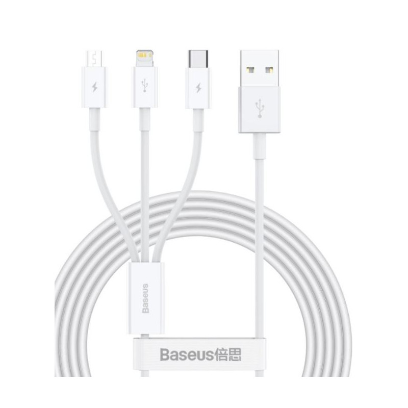 Baseus CAMLTYS-02 Superior Fast Charging Dátový Kábel 3v1 USB-C, Lightning, MicroUSB 1.5m White
