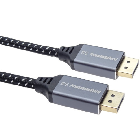 PremiumCord DisplayPort 1.4 prípojný kábel, kovové a pozlátené konektory, 2m