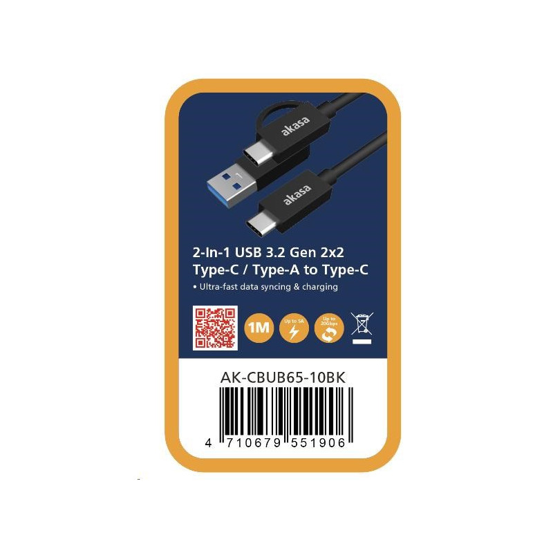 AKASA - 2v1 USB 3.2 Gen 2 Type-C/A na Type-C, 1m