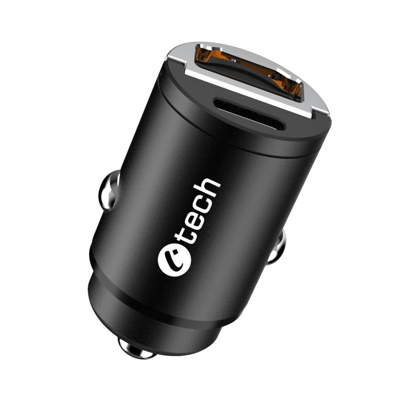 Nabíjačka USB do auta C-TECH UCC-02, 1x Type C + 1x Type A, 30W, Power delivery 3.0, Quick Charge