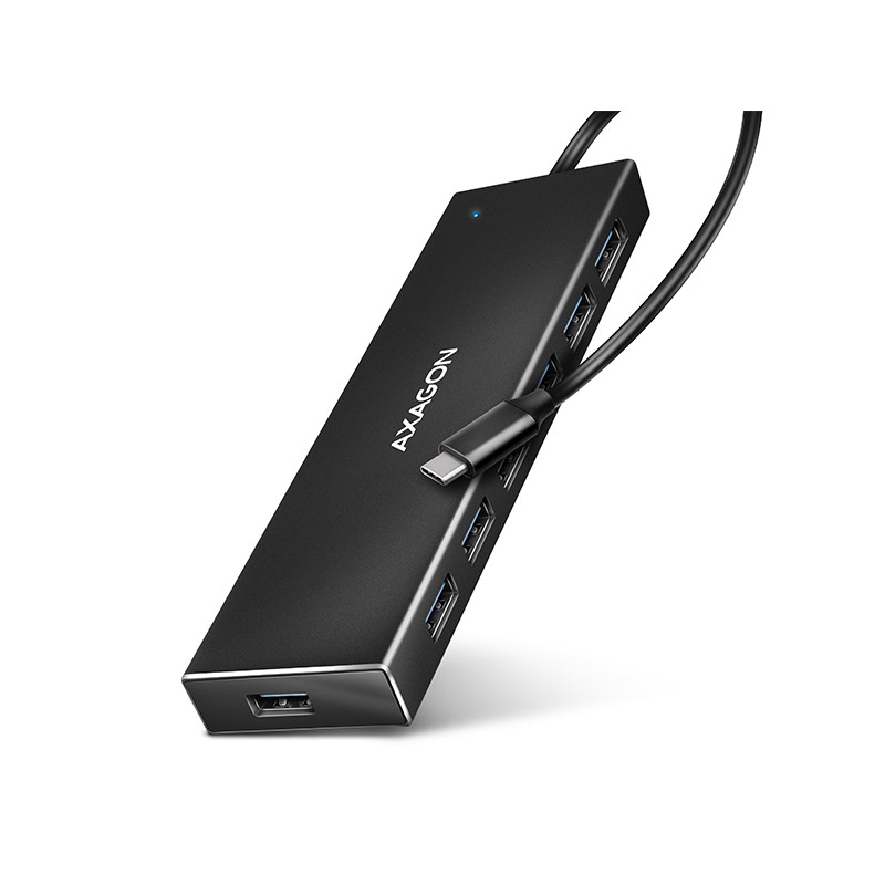 AXAGON HUE-F7C, 7x USB 3.2 Gen 1 ALU FLAT CHARGING hub, micro USB napr. konektor, kábel USB-C 30cm