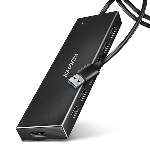 AXAGON HUE-F7A, 7x USB 32 Gen 1 ALU FLAT CHARGING húb, micro USB napájací konektor, kábel USB-A 1m