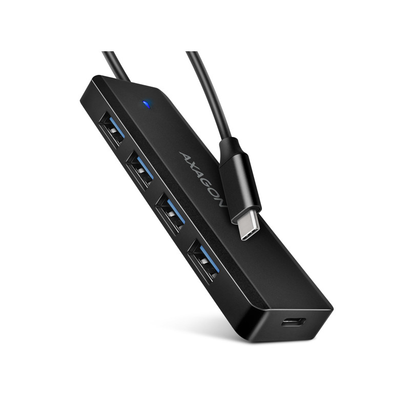 AXAGON HUE-C1C, 4x USB 5Gbps TRAVEL hub, USB-C napájací konektor, kábel USB-C 19cm