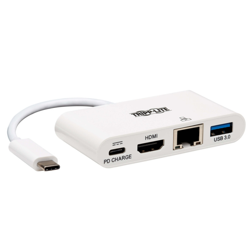 Tripplite Mini dokovacia stanica USB-C/HDMI, USB-A, GbE, 60W nabíjanie, HDCP, biela