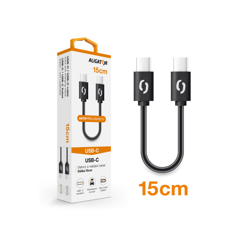 ALIGATOR Dátový kábel POWER USB-C/USB-C 15cm, čierny