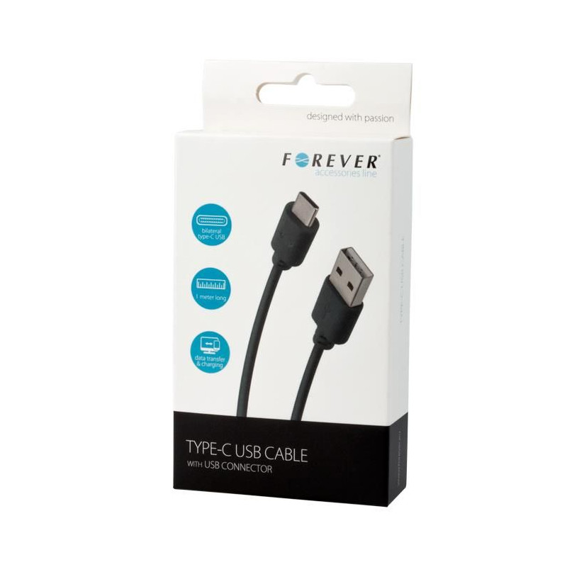 Dátový kábel Forever USB/USB-C 1m 1A čierny