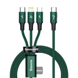 Baseus dátový kábel Rapid 3v1 USB-C/microUSB, Lightning, USB-C 1,5m PD 20W zelený