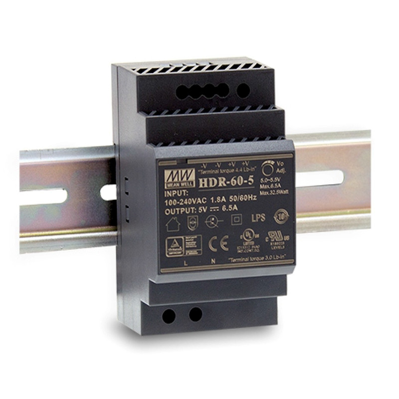 MEANWELL - HDR-60-5 - Priemyselný napájací spínaný zdroj 5V 30W na DIN
