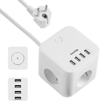 Nabíjacia stanica Huslog 12W 3xzásuvka, 4xUSB biela