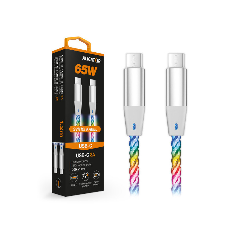 ALIGATOR Dátový kábel LIGHT 3A, 65W USB-C/USB-C 1,2m
