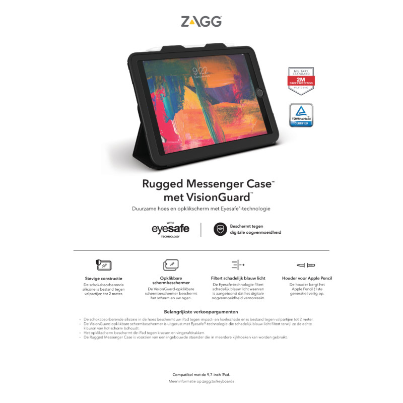 ZAGG klávesnica Rugged Messenger Kryt UK + VG IPad 9.7