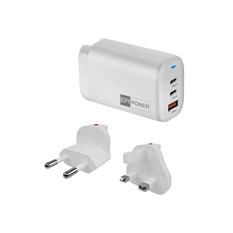 ER POWER 65W GaN sieťový adaptér 2xUSB-C PD/USB-A biely