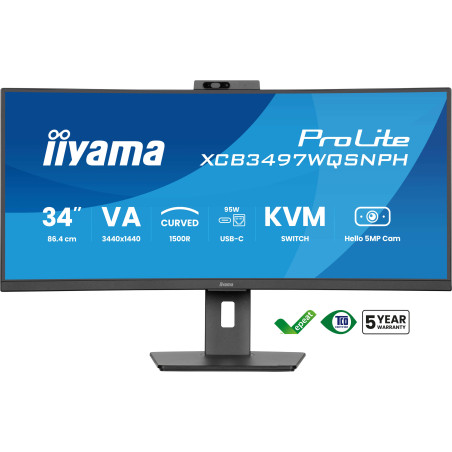34'' iiyama XCB3497WQSNPH-B1: VA, UWQHD, USB-C, RJ45, c