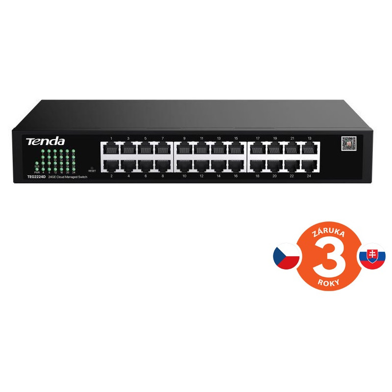 Tenda TEG2224D Websmart L2 cloud managed switch, 24x 10/100/1000 Mbps, Kov, Fanless-bez ventilátorov