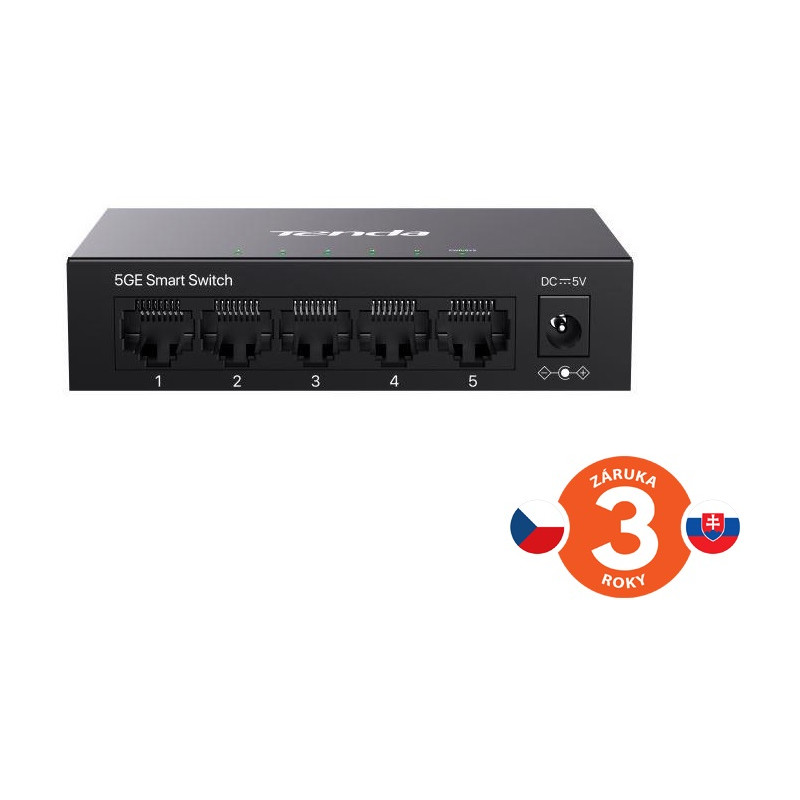 Tenda TEG2205D Websmart L2 cloud managed switch, 5x 10/100/1000 Mbps, Kov, Fanless - bez ventilátorov