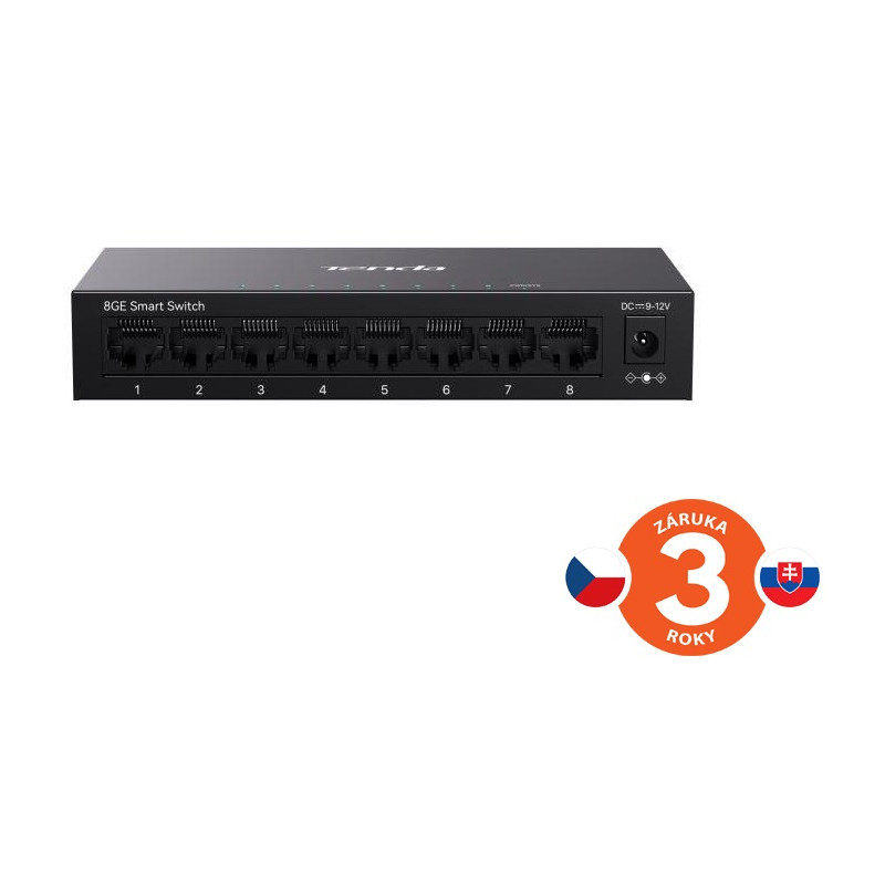 Tenda TEG2208D Websmart L2 cloud managed switch, 8x 10/100/1000 Mbps, Kov, Fanless - bez ventilátorov