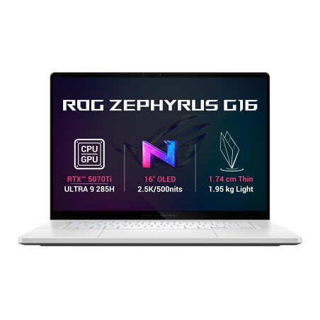 ASUS ROG Zephyrus G16/GU605CR-NEBULA169X/U9-285H/16''/2560x1600/32GB/1TB/RTX 5070Ti/W11P/White/2R