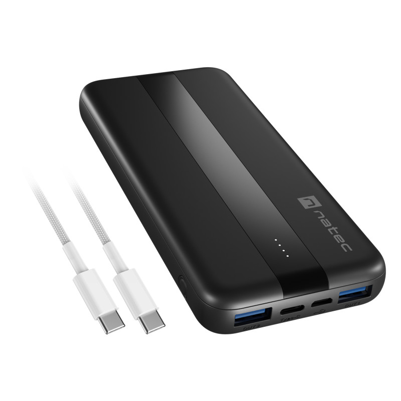 Power banka Natec TREVI SLIM Q V2 10000mAh, 2X USB-A 18W, 1X USB-C 20W, USB-C - USB0-C kábel, čierna