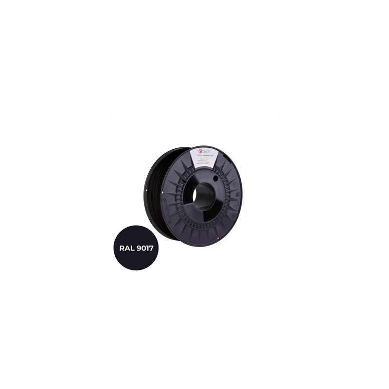 Filament C-TECH PREMIUM LINE, TPU 90A, flexibilný, dopravná čierna, RAL9017, 1,75mm, 1kg
