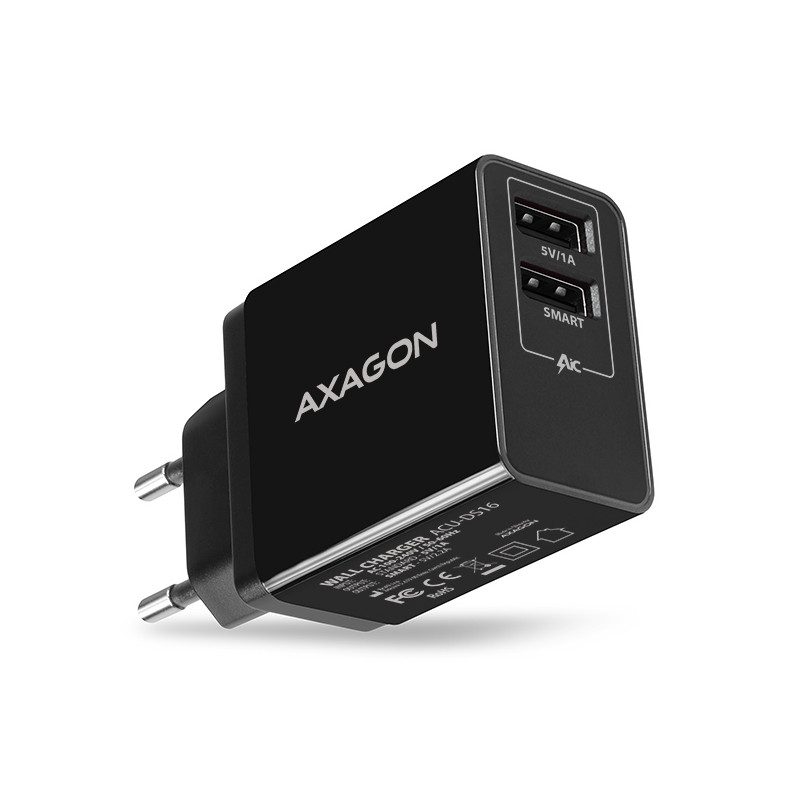 AXAGON ACU-DS16, SMART nabíjačka do siete 16W, 2x USB-A port, 5V/2.2A + 5V/1A
