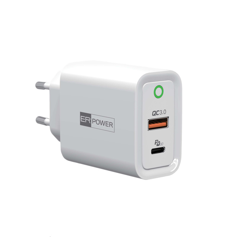 ER POWER 30W PD USB-C/USB-A EU sieťový adaptér, biely